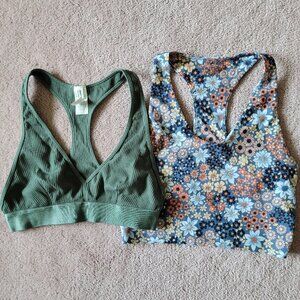Lot of 2 Aerie Size Small Wireless Bra - Floral Longline & Dark Green